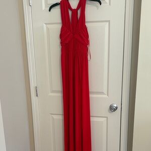 ASOS Vibrant Red Greek Grecian Style Halter Formal Maxi Pleats Ruched Dress Gown